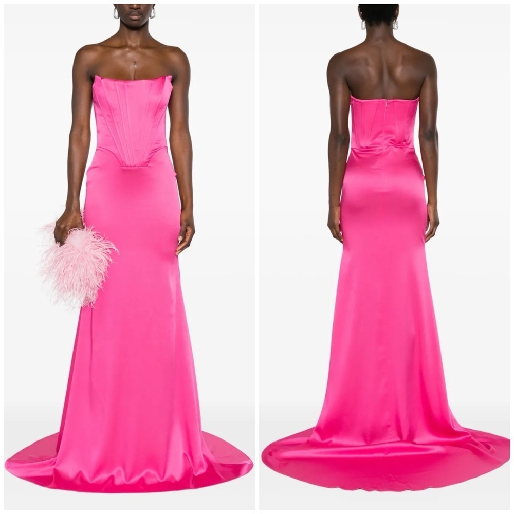 New Giuseppe di Morabito Corset Style Satin Gown Pink Strapless Designer Sz 40